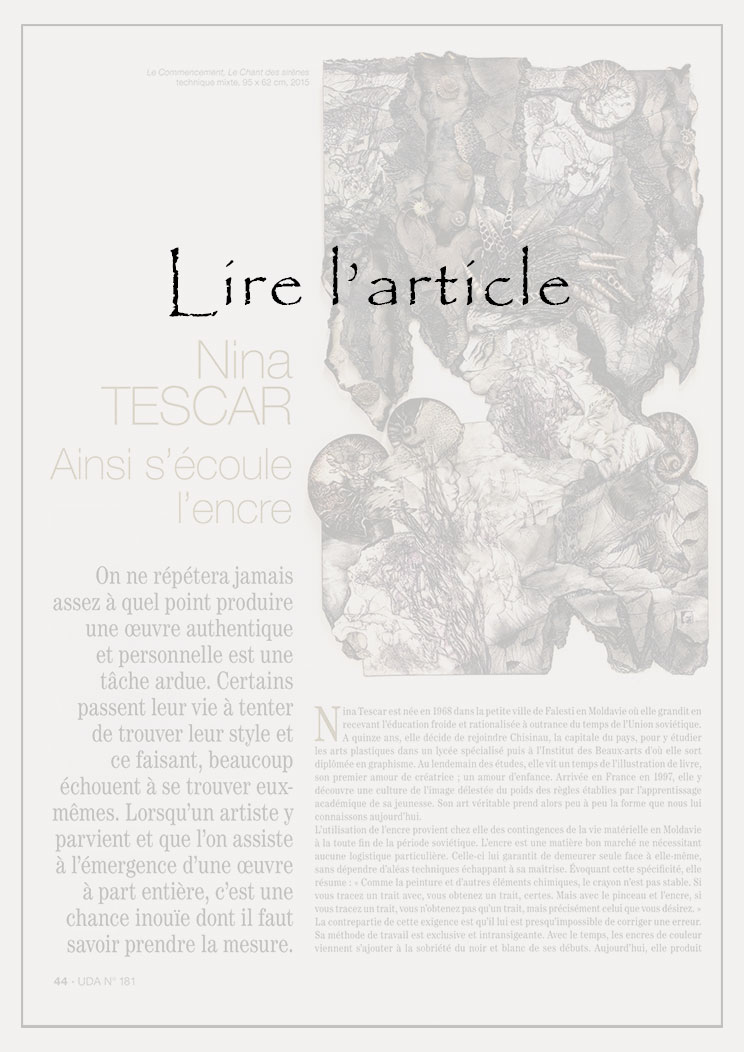 Article de l'Univers des Arts n°181 « Ainsi s’écoute l’encre » de Thibaud Josset